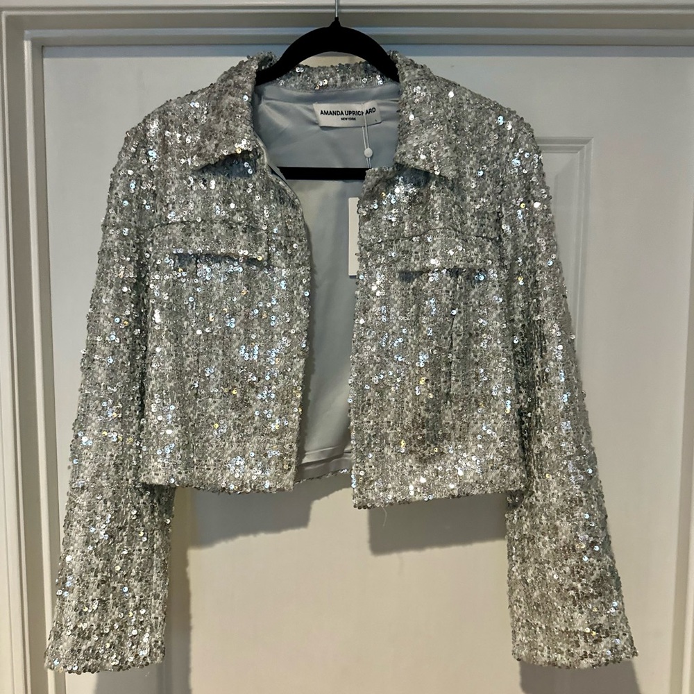 Amanda Uprichard Glittering Silver Blazer
